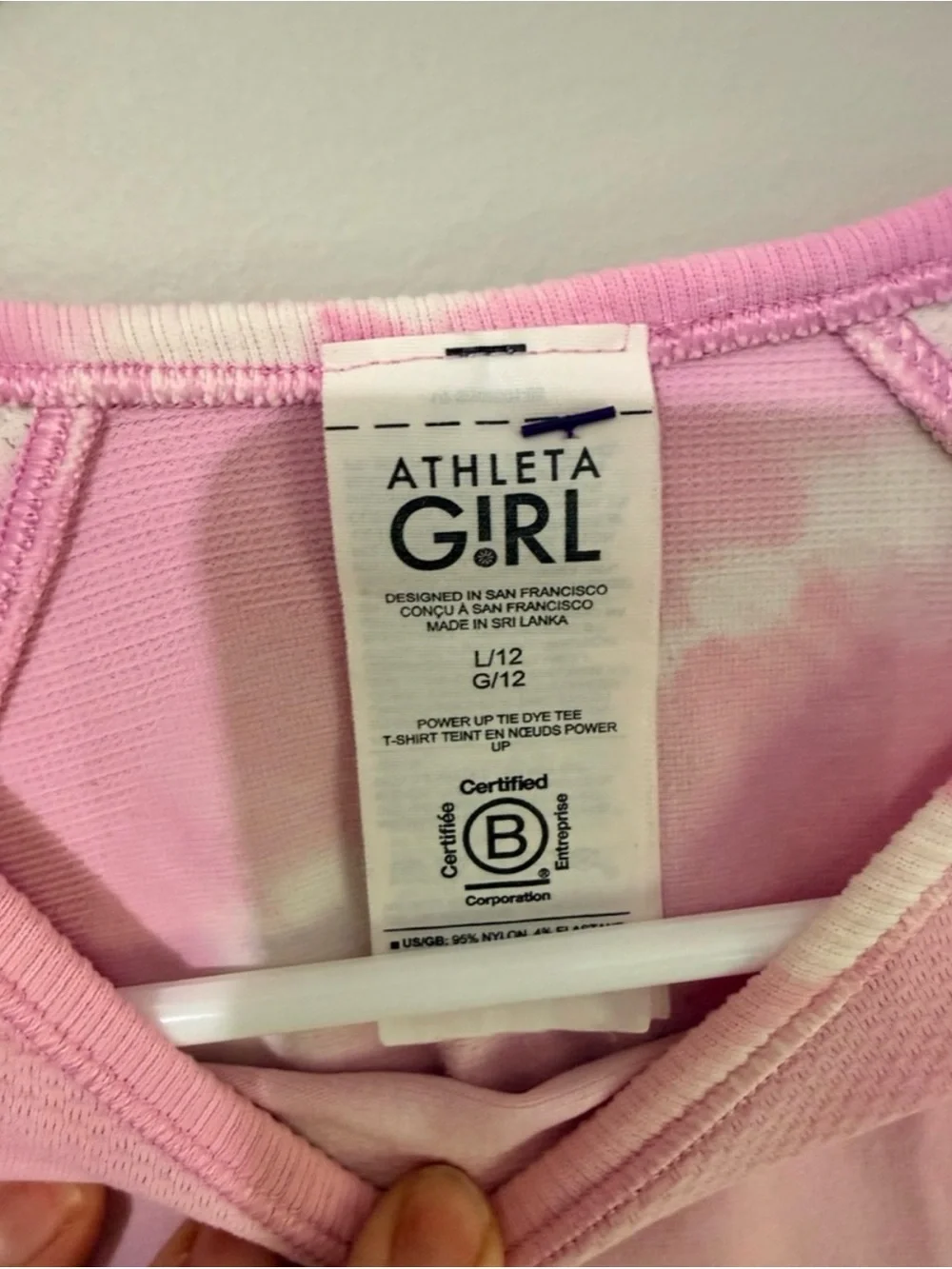 Athleta Girl Outfit Bundle Size L/12 Pink Tie Dye Tee + Confetti Speckle Joggers
